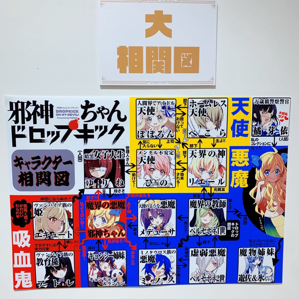 『邪神ちゃんドロップキック』の過去最大のイベント『大邪神ちゃん展』の大展示会場ではキャラクター相関図が見れる