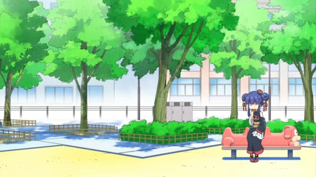 アニメ『邪神ちゃんドロップキック´』 第6話にて、西神田公園で大丸やき茶房の大丸やきを食べるキョンキョン