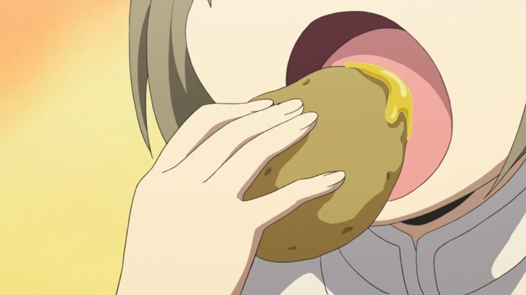 アニメ『邪神ちゃんドロップキック』 第2話にて、ボンディのジャガイモを手で食べるぺこら