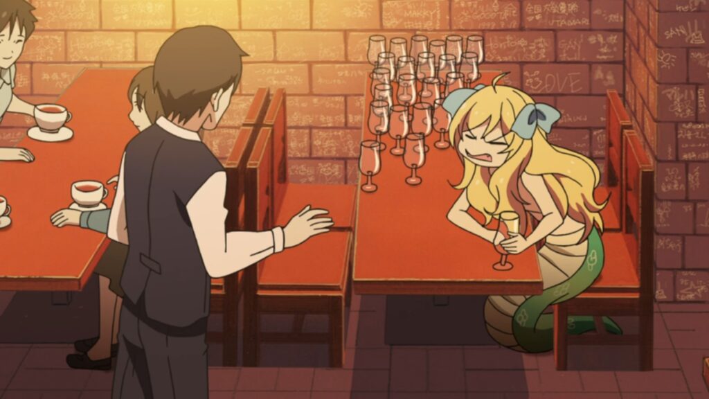 アニメ『邪神ちゃんドロップキック』 第3話にて、さぼうるのいちごジュースをヤケ飲みする邪神ちゃん