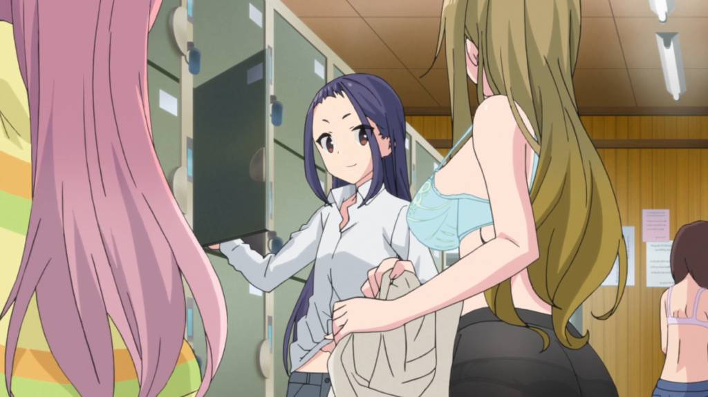 C-Station制作のアニメ『ゆるキャン△』1期の犬山あおい（犬子）の着替えシーンの胸はかなり大きい。